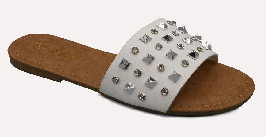 White Studded Slides